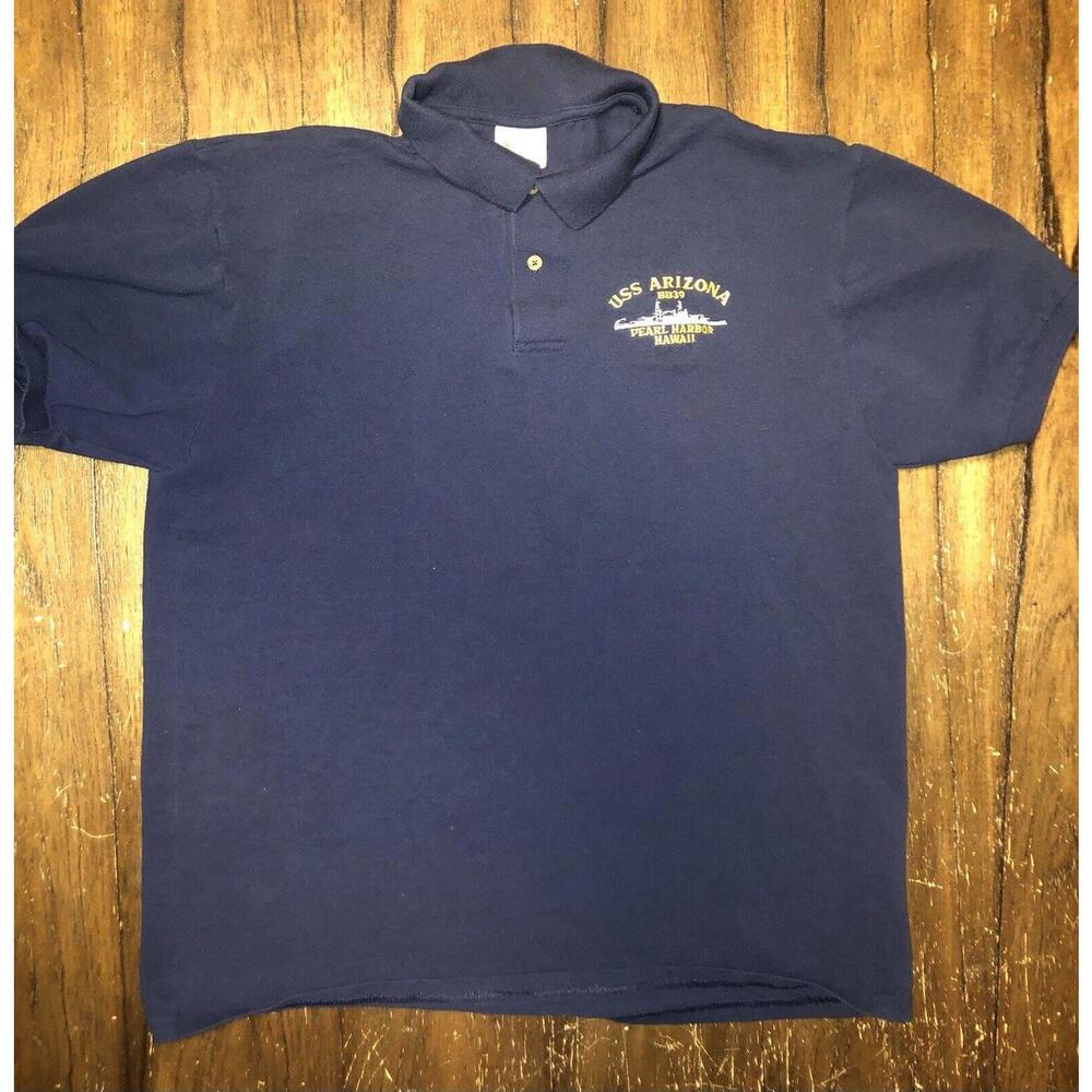 Vintage USS Arizona BB39 Pearl Harbor Stedman By Hanes Men’s Large Polo Shirt